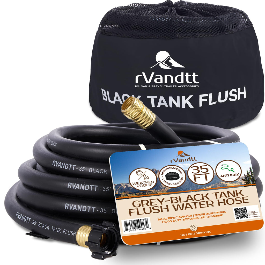 rVandtt - Grey/Black Sanitation Water Hose - Durable RV Accessories with Storage Bag - Camper Water Hose, No-Kink Design for Easy Water Flow - Heavy-Duty, UV-Resistant Hose - 35ft 5/8" diameter