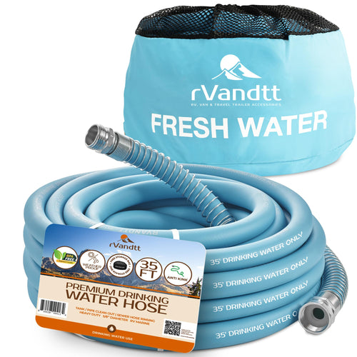 rVandtt - RV Fresh Water Hose - Premium Drinking Water Hose with Storage Bag, Flexible Garden Hose for RV, Camping, and Outdoor Use - Lead, BPA, and Phthalate Free, 35ft 5/8" diameter
